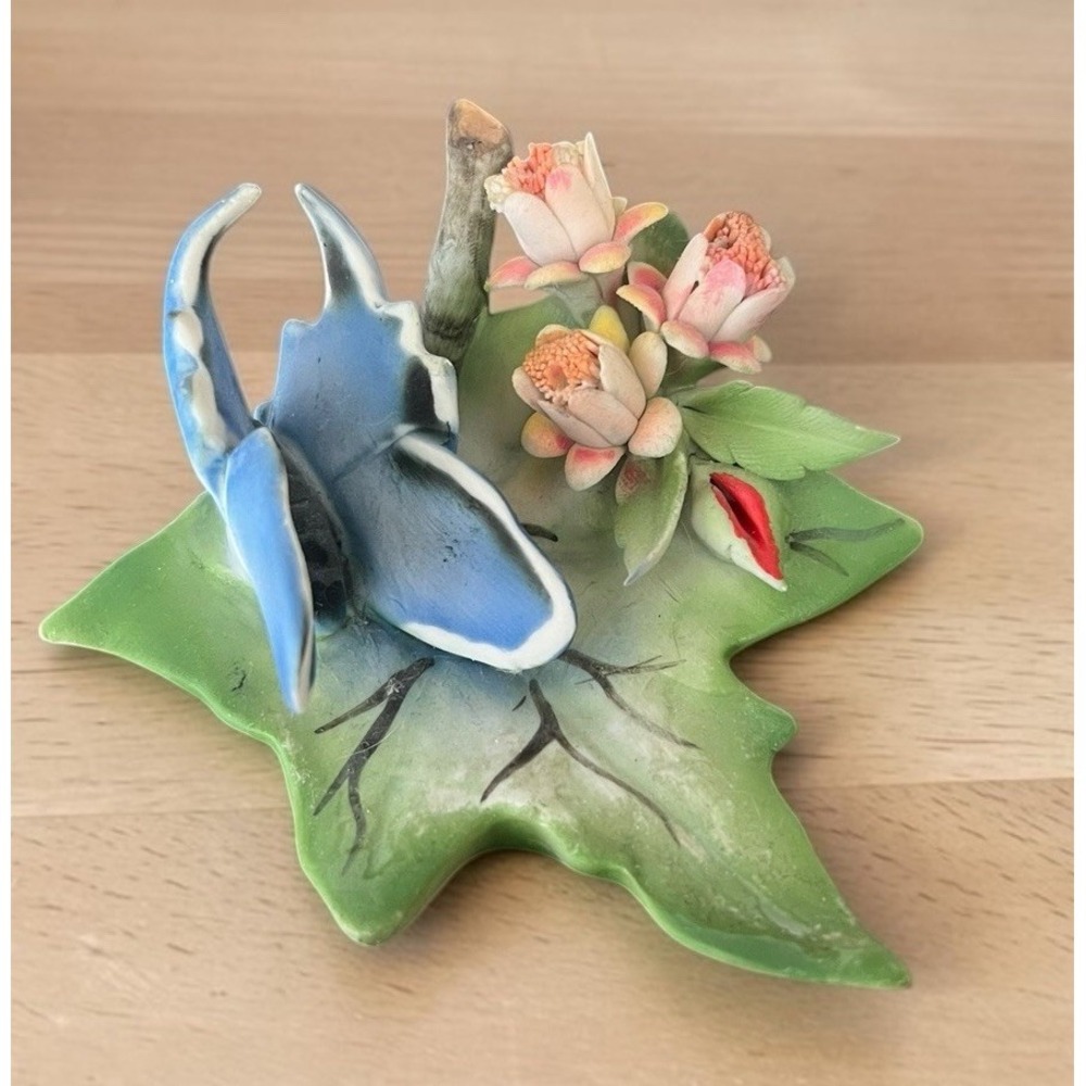 Capodimonte Blue Butterfly Flower Made In Italy Porcelain Vintage